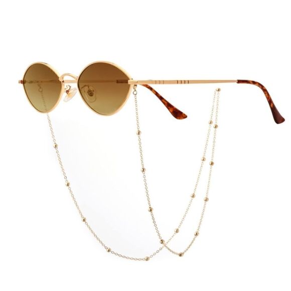 Small Frame Retro Sunnies with Chain Brown Lens - Picture 1 of 4